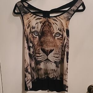 59. Black and Cream Sleeveless Graphic Tank Top